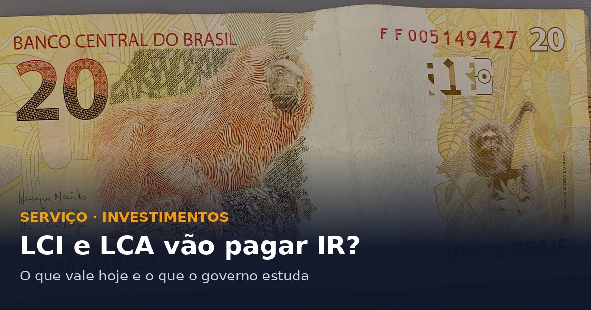 Nota de 20 reais com o texto: LCI e LCA vão pagar IR?