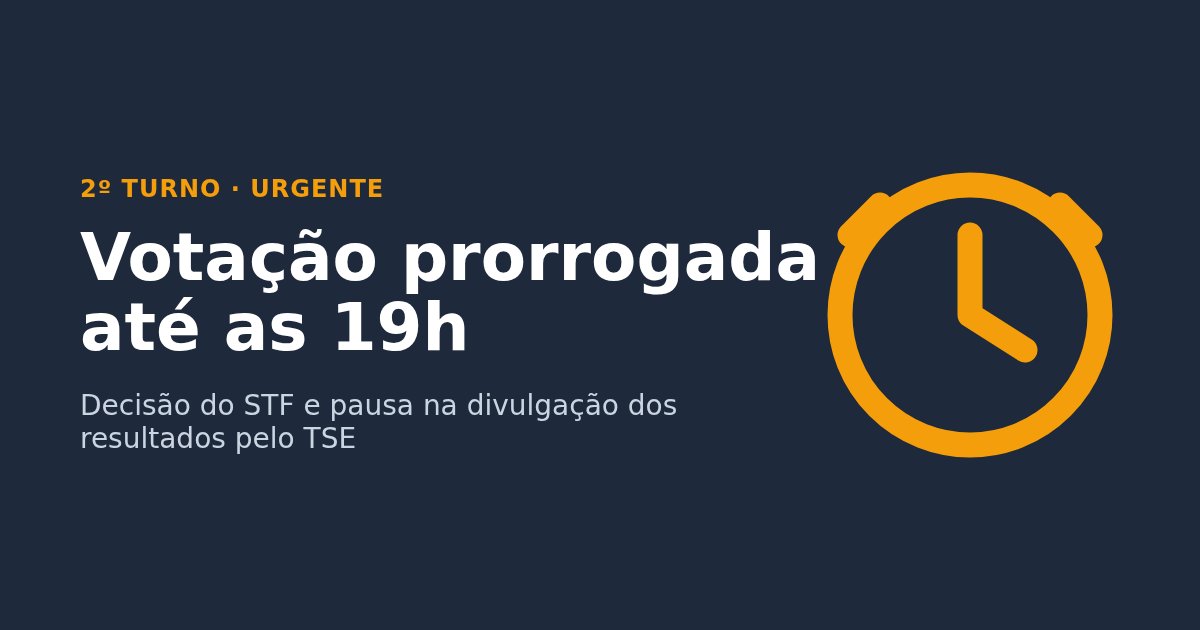 Arte com um relógio e o texto: votação prorrogada até as 19h